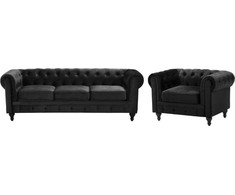 Sofa Beliani 4 vietų poilsio baldų komplektas CHESTERFIELD, veliūras, juodas