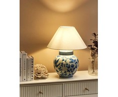Beliani Lampa stołowa ARUNCA Porcelana Baltas/ mėlyna