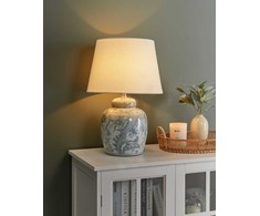 Beliani Lampa stołowa JAMAPA Porcelana Baltas/ mėlyna