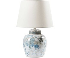 Beliani Lampa stołowa JAMAPA Porcelana Baltas/ mėlyna