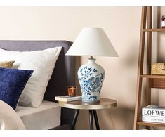 Beliani Lampa stołowa MAGROS Porcelana Baltas/ mėlyna