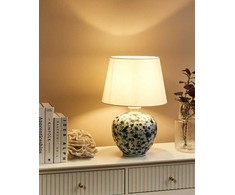 Beliani Stalinė lempa SILVES Porcelanas Balta/Mėlyna