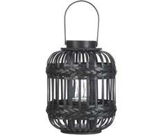 Beliani Žibintas BORACAY Bamboo Wood 30 cm Juodas