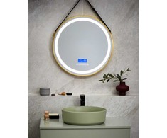 Beliani LED vonios veidrodis DAROIS 60 cm x 60 cm su integruotu Bluetooth garsiakalbiu, auksinis