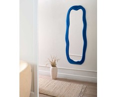 Beliani Sieninis veidrodis BEAUNE 56 cm 160 cm, veliūras, mėlyna spalva
