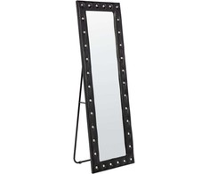 Beliani Pastatomas veidrodis ANSOUIS 150 cm, ekologiška oda, juodas