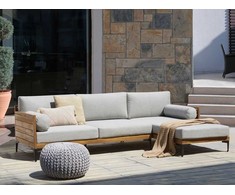 Lauko baldų komplektas Beliani kampinė sofa 4 asmenims, CAVEZZO, kairė pusė, sertifikuota akacijos medienos rutulys