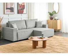 Beliani Išskleidžiama 3 vietų kampinė sofa KARILA, pilka, su daiktadėže, kairinė
