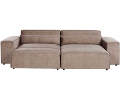 Beliani HELLNAR modulinė kampinė sofa 3 vietų su pufu, šviesiai ruda, kairinė
