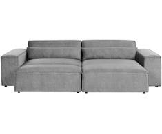 Beliani Trijų vietų modulinė sofa HELLNAR kairinė, pilka su otomane