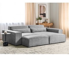 Beliani Trijų vietų modulinė sofa HELLNAR kairinė, pilka su otomane