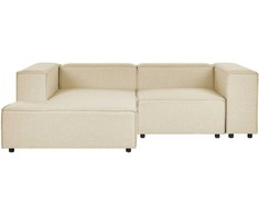 Beliani Modulinė kampinė sofa APRICA, sintetinis linas, smėlio spalvos, dešininė