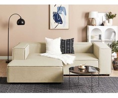Beliani Modulinė kampinė sofa APRICA, sintetinis linas, smėlio spalvos, dešininė