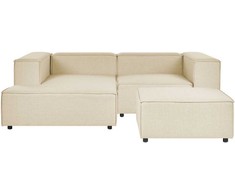 Beliani Modulinė 2 vietų sofa APRICA iš sintetinio lino, bežinė su otomanu, dešininė