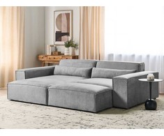 Beliani Modulinė 3 vietų kampinė sofa HELLNAR dešininė, pilka su otomane