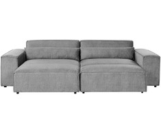 Beliani Modulinė 3 vietų kampinė sofa HELLNAR dešininė, pilka su otomane