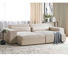 Beliani Modulinė 3 vietų kampinė sofa HELLNAR su otomana, veliūras, šviesiai smėlio spalvos, kairinė