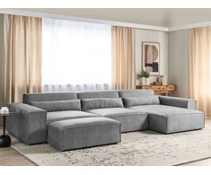 Beliani 5 vietų modulinė kampinė sofa HELLNAR kairinė pilka su otomana