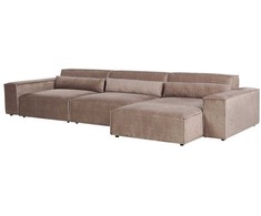 Beliani Modulinė kampinė sofa 4 asmenims HELLNAR su otomana, šviesiai ruda, kairinė