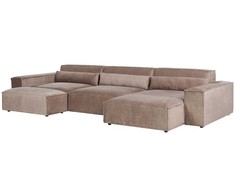 Beliani Modulinė kampinė sofa 4 asmenims HELLNAR su otomana, šviesiai ruda, kairinė