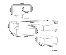 Beliani Trijų vietų modulinė kampinė sofa APRICA, sintetinio lino audinys, smėlio spalvos, su dešinine otomane