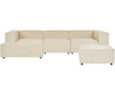 Beliani Trijų vietų modulinė kampinė sofa APRICA, sintetinio lino audinys, smėlio spalvos, su dešinine otomane
