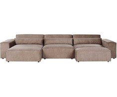 Beliani Modulinė kampinė sofa 4 asmenims „HELLNAR“ su otomana, šviesiai ruda, dešininė