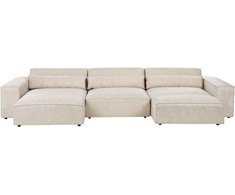 Sofa Beliani Modulinis kampas 4 asmenims HELLNAR su otomana, veliūras, šviesiai smėlio spalvos, dešininis