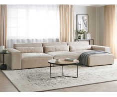 Beliani Modulinė kampinė sofa 4 asmenims HELLNAR, veliūras, šviesiai smėlio spalvos, kairinė