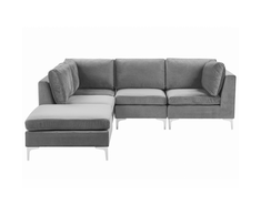 Beliani 4 vietų modulinė sofa EVJA, dešininė, pilka, veliūrinė, su otomane