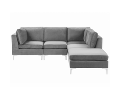 Beliani 4 vietų modulinė sofa EVJA, kairinė, pilkas veliūras su otomane