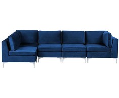 Beliani Modulinė kampinė sofa 5 asmenims EVJA, tamsiai mėlynas veliūras, dešininė