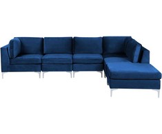 Sofa Beliani EVJA modulinis kampas 5 asmenims su pufu, tamsiai mėlynas veliūras, kairinis