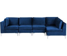 Beliani EVJA modulinė kampinė sofa 5 asmenims, tamsiai mėlyno veliūro, kairinė