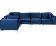 Beliani EVJA modulinė kampinė sofa 6 asmenims, mėlynas aksomas, dešininė