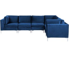 Beliani EVJA modulinė kampinė sofa 6 asmenims, tamsiai mėlyna veliūrinė, kairinė