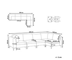 Beliani EVJA modulinė kampinė sofa 5 asmenims, tamsiai mėlyno veliūro, kairinė