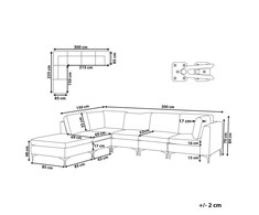 Beliani EVJA modulinė kampinė sofa 5 asmenims su pufu, mėlynas veliūras, dešininė