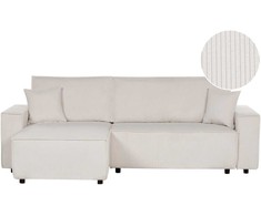 Beliani Išskleidžiama kampinė sofa ABACKA, 3 vietų, velvetinė, kreminė balta, dešininė