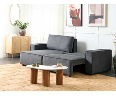 Beliani Išskleidžiama kampinė sofa KARILA 3 vietų, tamsiai pilka, su patalynės dėže, dešininė