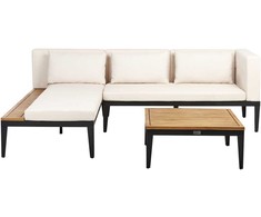 Lauko baldų komplektas Beliani Sodo kampinė sofa su staliuku 3 asmenims BRACCIANO dešininė smėlio spalvos Sertifikuota akacijos mediena