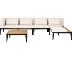 Lauko baldų komplektas Beliani Sodo kampinė sofa su staliuku 4 asmenims BRACCIANO Kairinė šviesiai smėlio spalvos, sertifikuota akacijos mediena