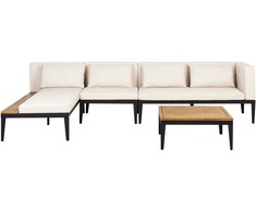 Lauko baldų komplektas Beliani Sodo kampinė sofa su staliuku 4 asmenims BRACCIANO dešininė, šviesiai smėlio spalvos, sertifikuota akacijos mediena