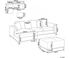 Beliani 5 vietų kampinė sofa OSLO, natūrali oda, juoda su otomanu, dešininė