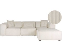 Beliani 3 vietų kampinė sofa DOLVA, velvetas, kreminė balta, kairinė