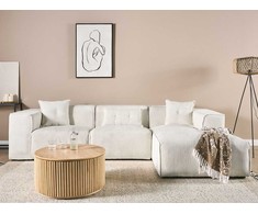 Beliani 3 vietų kampinė sofa DOLVA, velvetas, kreminė balta, kairinė