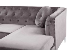 Beliani Trivietė kampinė sofa FLEN, veliūrinė, pilka, L-formos