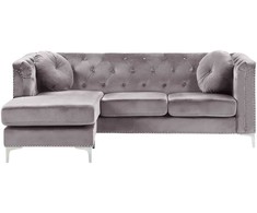 Beliani Trivietė kampinė sofa FLEN veliūrinė pilka