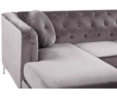 Beliani Trivietė kampinė sofa FLEN veliūrinė pilka