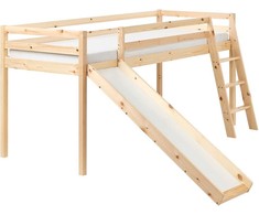 Beliani Dviaukštė lova iš pušies medienos STAPLE 90 x 200 cm su čiuožykla, šviesiai ruda